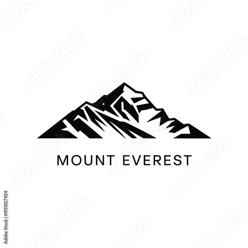 Minimalist depiction of mount everest with text below the peak