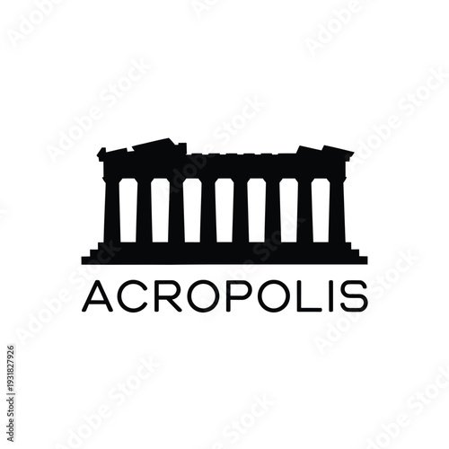Stylized depiction of the acropolis with accompanying text below