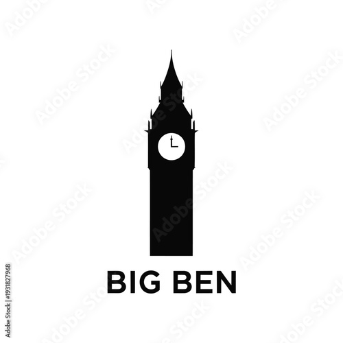 A stark silhouette of big ben against a plain white background