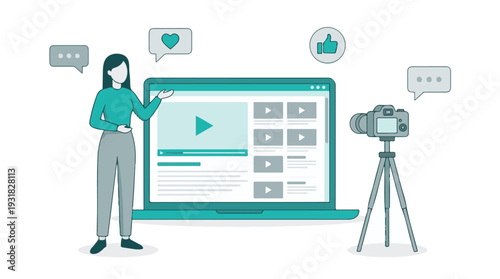 Digital Content Creation and Online Video Engagement Illustration