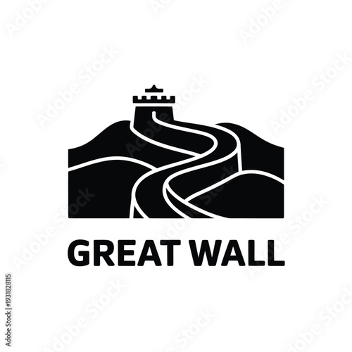 Stylized black silhouette of the great wall with accompanying text