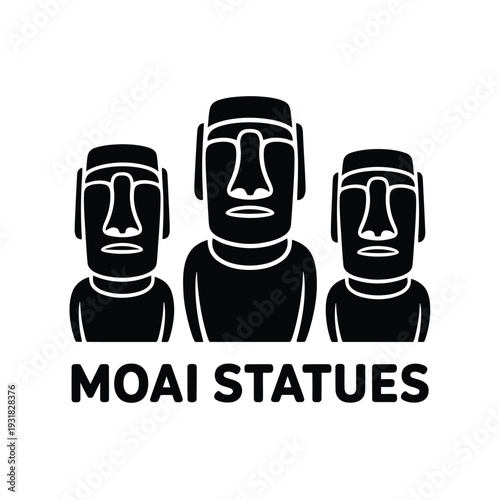 Three moai statues depicted in a simple black and white illustration