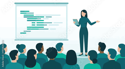 Female Presenter Educating Diverse Audience in Business Meeting or Training