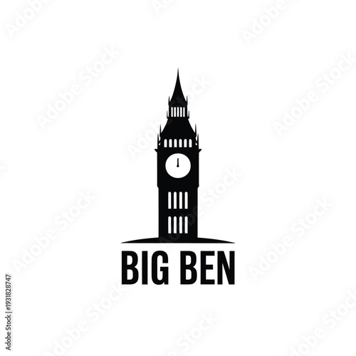 Stylized black silhouette of big ben with bold text label