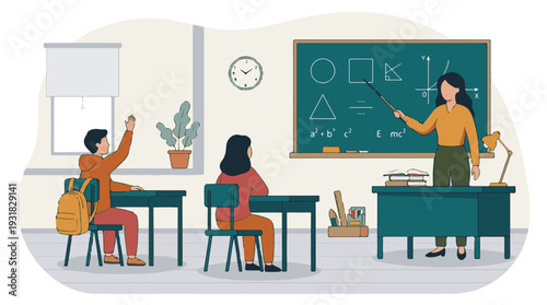 Teacher Explaining Math and Science Concepts to Students in Classroom