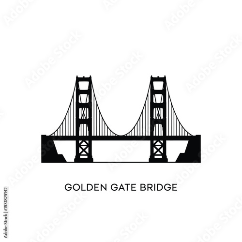 Stylized black and white illustration of the golden gate bridge landmark