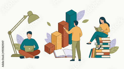 Illustration of Learning, Education, Business Analysis, and Remote Work