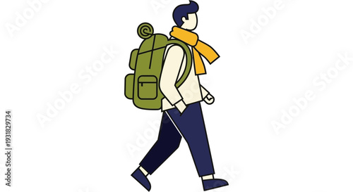 Man Walking with Backpack.