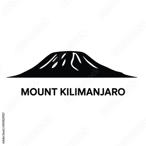 Simple black and white illustration of mount kilimanjaro with text