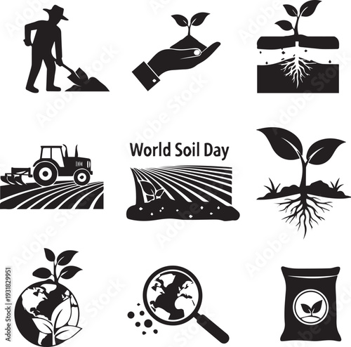 World soil day icons and symbols for sustainable agriculture and farming