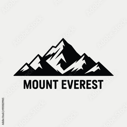 Stylized black silhouette of mount everest with text below