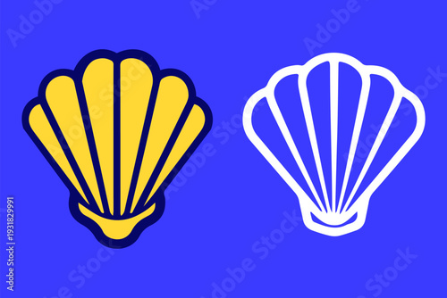 Minimalist Scallop Seashell Icon Set In Flat And Line Styles