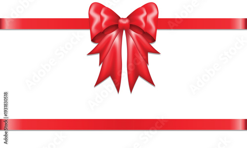 Realistic red ribbon with a decorative bow on a white background