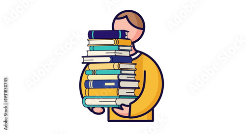 Man holding stack books.