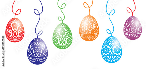 Illustration vector of colorful easter eggs hanging for easter day background