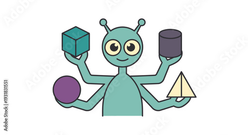 Teal Cartoon Alien Character.