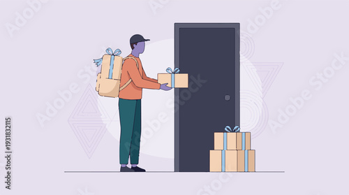Delivery person with gift boxes for e-commerce or special occasion