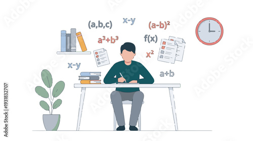 Young Student Learning Mathematics and Solving Problems at Desk