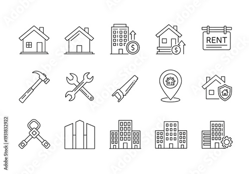 Real estate line icon set for property house and rental design