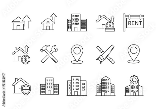 Rental and mortgage vector icons for real estate agency branding