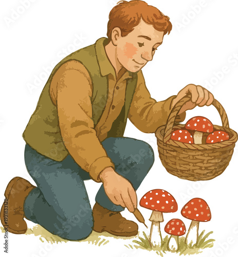 Man Picking Mushrooms vectors
