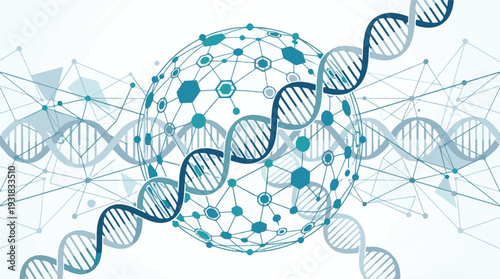 Abstract illustration of DNA structure and global network connection