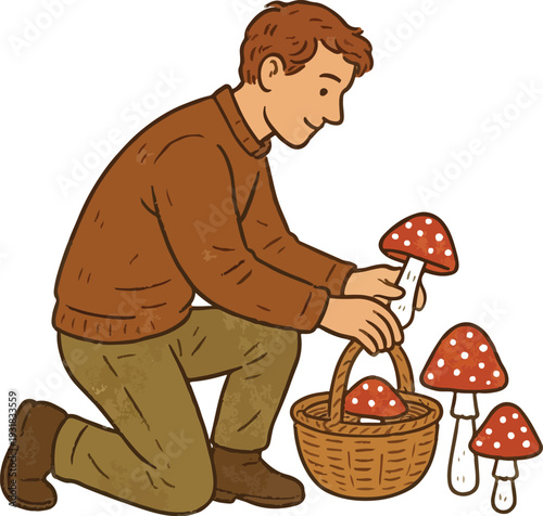 Man Picking Mushrooms vectors
