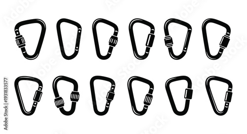 Black and white illustration of carabiners arranged in two rows