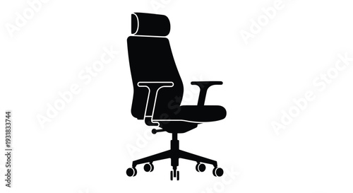 A black silhouette of a modern office chair with a high backrest