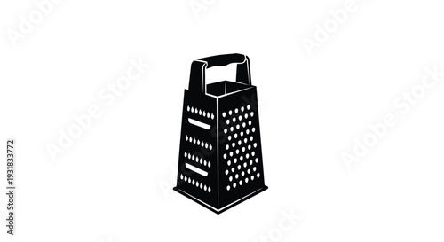 A black silhouette of a box grater on a white background