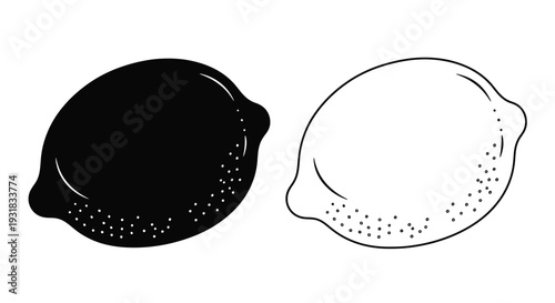 A contrasting pair of lemons one solid black one white outline