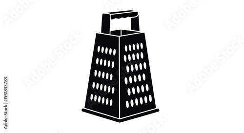 A black and white illustration of a box grater kitchen utensil