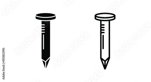 Two black illustrations of tacks one upright and one inverted