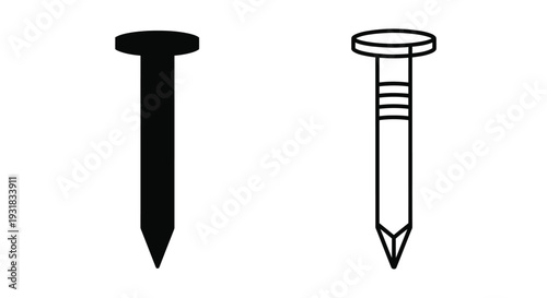 Two fasteners a solid nail and a screw with spiral ridges