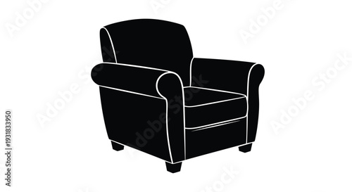 Silhouette of a classic rounded armchair against a white background
