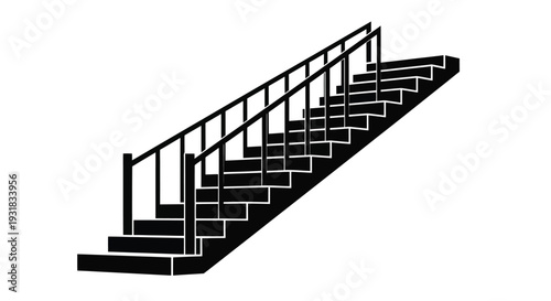 Black and white illustration of a staircase with a handrail