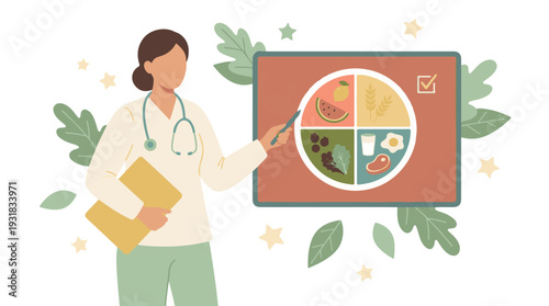 Nutrition Professional Presenting a Balanced Diet Food Plate