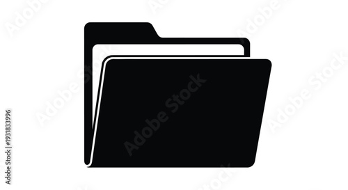 A simple black and white icon depicting a stacked folder design