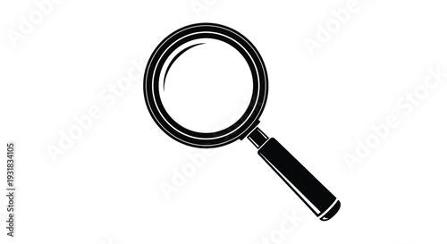 Simple black and white illustration of a magnifying glass on white