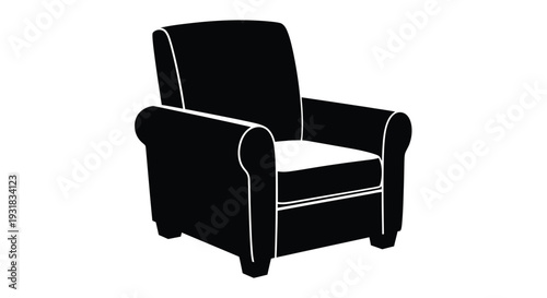 A simple black silhouette of a classic comfortable armchair