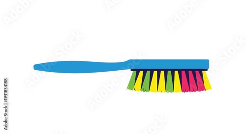 A colorful cleaning brush with a blue handle isolated on a white background