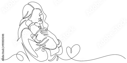 Mother and baby line art vector illustration, mothers day celebration illustration