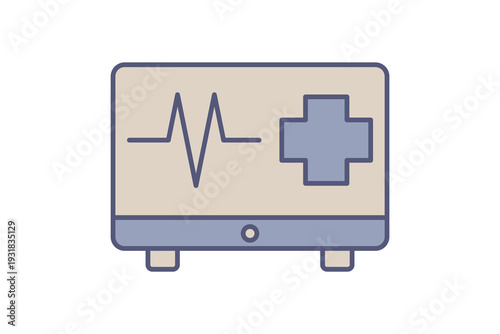 Heart Screen Flat Line Cardiac Diagnostic Heart screen color icon for heart health reports and hospital tech visuals