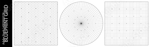 Circle compass grid for isometric square blueprint, gauge print design. Architecture triangle ruler and drawing math. Surface circular grid texture of line degree plan, white bg. Hud pattern overlay