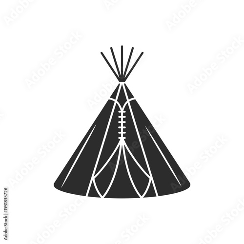 Simple black and white illustration of a traditional native american teepee