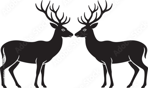 Set of 8 deer silhouettes vector isolated PNG with Transparent Background ,Deer Stag Silhouette Illustration Set