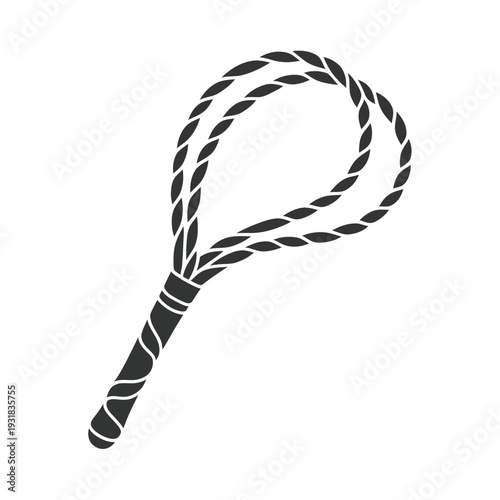 Black silhouette of a braided leather whip with a handle