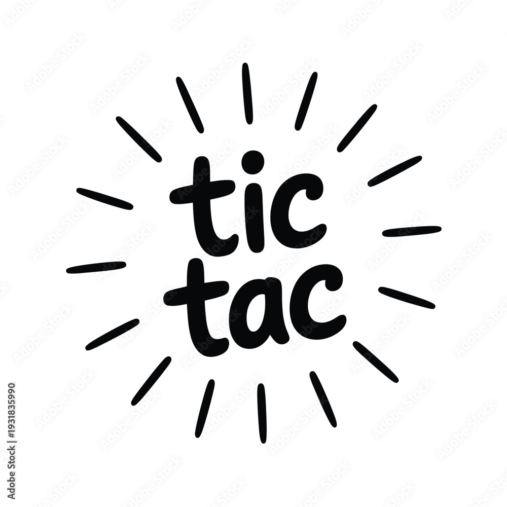 Fototapeta premium Black and white illustration of tic tac with radiating lines