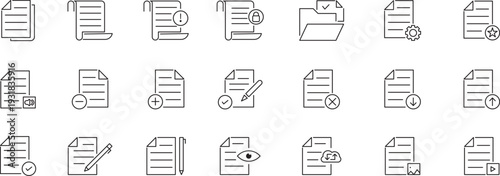 Document File Icon Set – Outline Paper, Report and File Management Line Vector Icons Collection