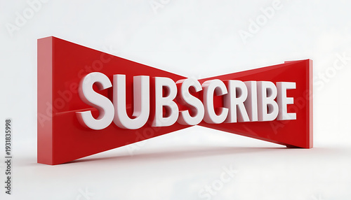 Dynamic 3D subscribe buttons in vibrant red and white, featuring unique geometric perspectives and motion trails.